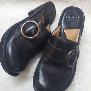 Born Black Buckle Clogs Size 6